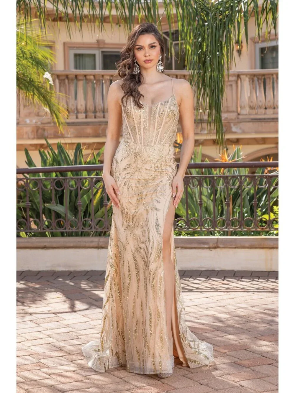 NEW GOLD Evening Gown Floor Length Formal Elegant Stunning 4334